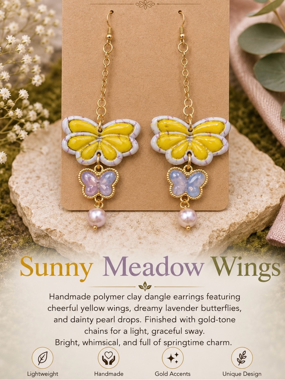 Treasure Trove Yellow & Lavender Butterfly Dangle Earrings